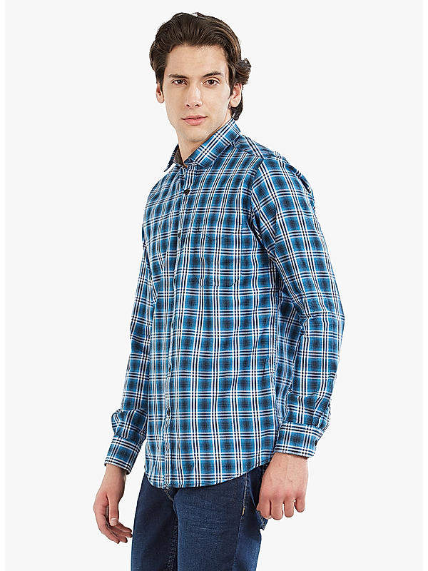 Checkered Blue Color Cotton Slim Fit Shirt